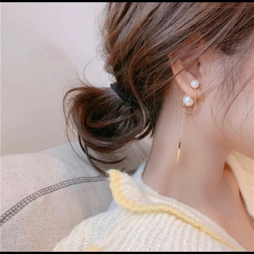 New Double Sided Pearl Long Tassel Earrings - Picture 4 of 6